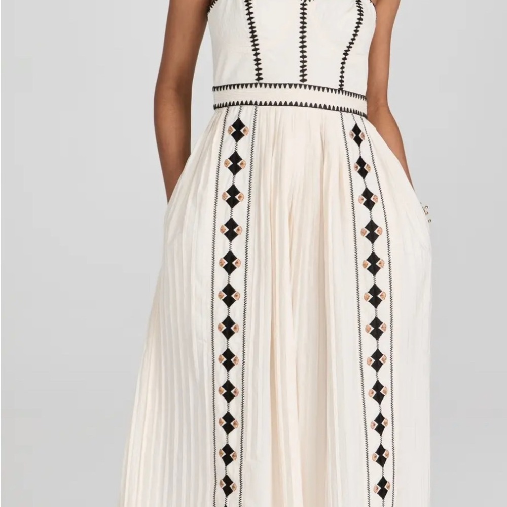 Ulla Johnson Cream and Black Geometric Midi Dress